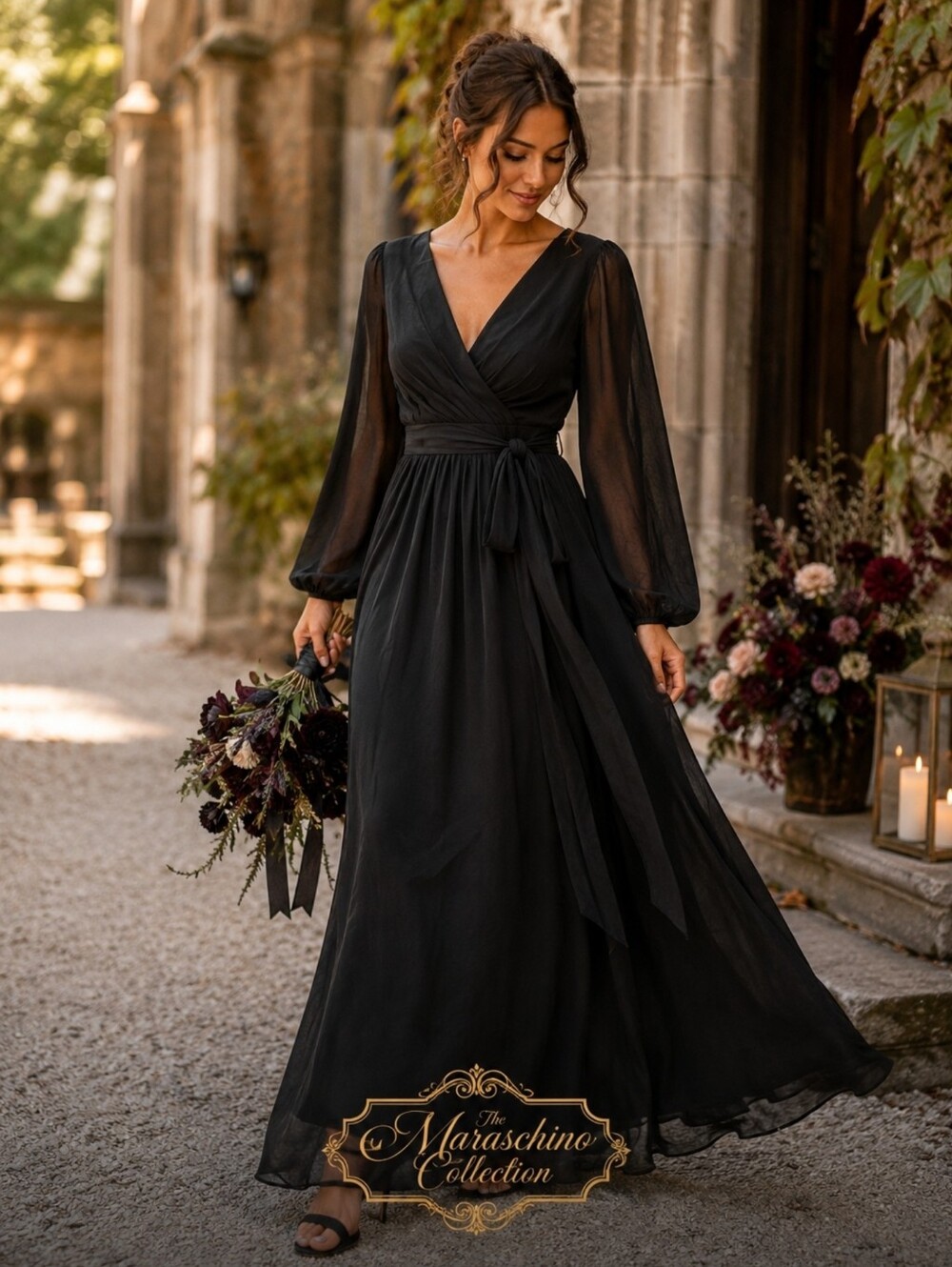 Gothic Black Bridesmaid Formal Maxi Gown | 12